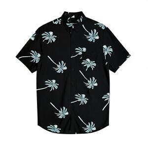 Men's Molokai Surf Co Black Green Palm Trees Button Up S/S Shirt - M